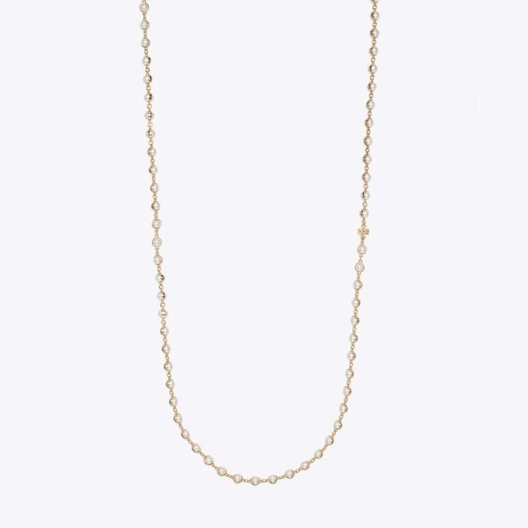 Tory Burch Long Pearl Necklace Light Brass / Pearl