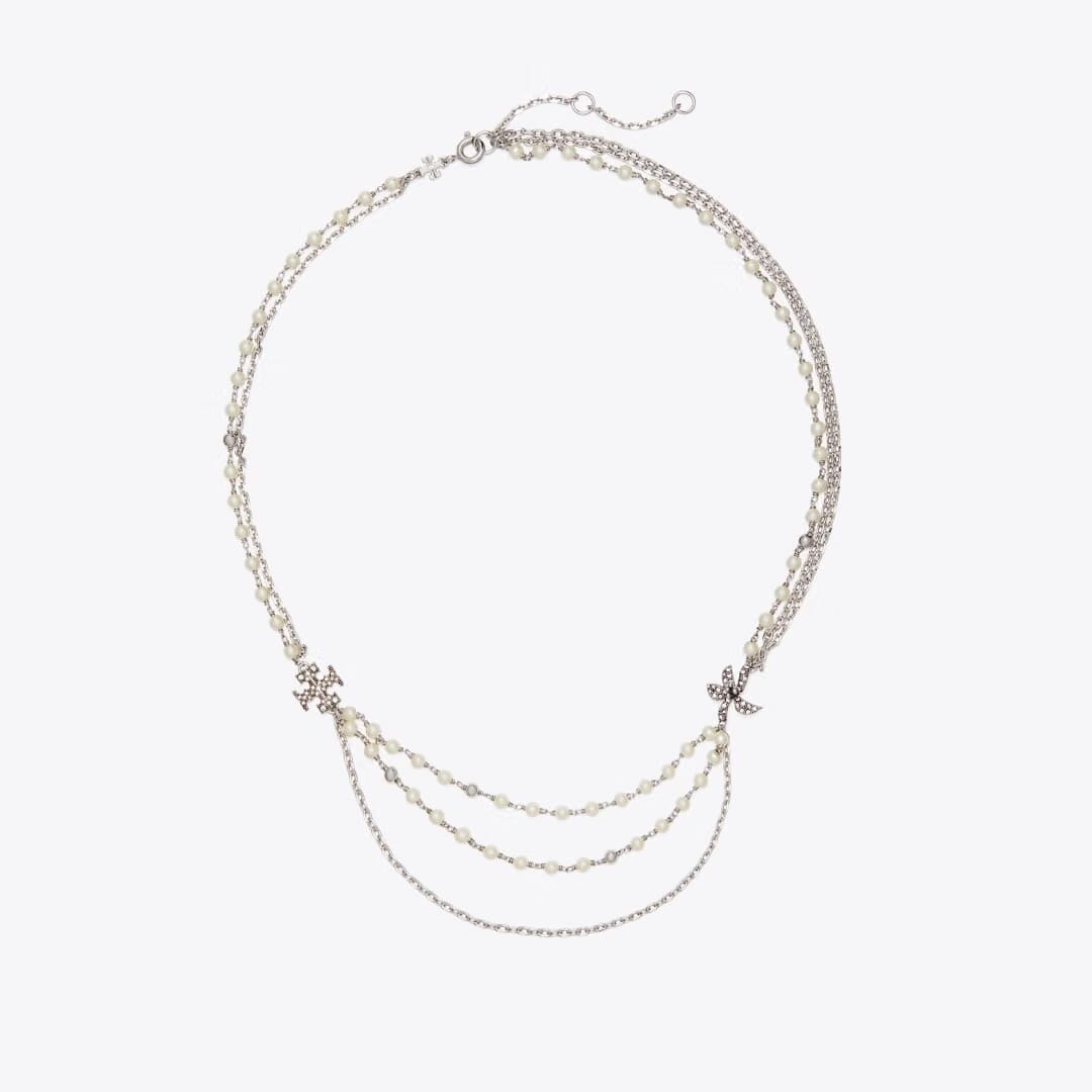 Tory Burch Moondance Multi Strand Pearl Necklace Tory Silver / Pearl / Crystal