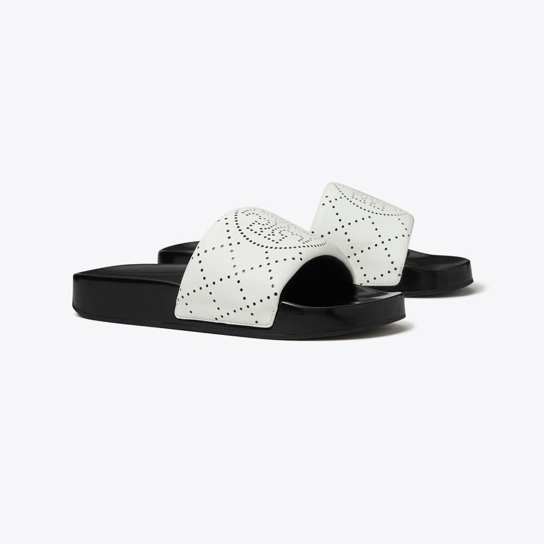 Tory Burch Double T Pool Slide WHITE / BLACK INK