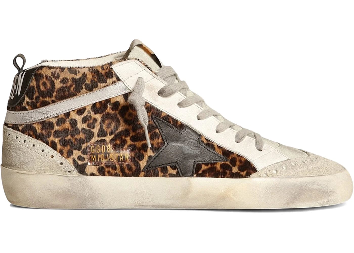 Golden Goose Mid Star Leopard Print Black Star Womens