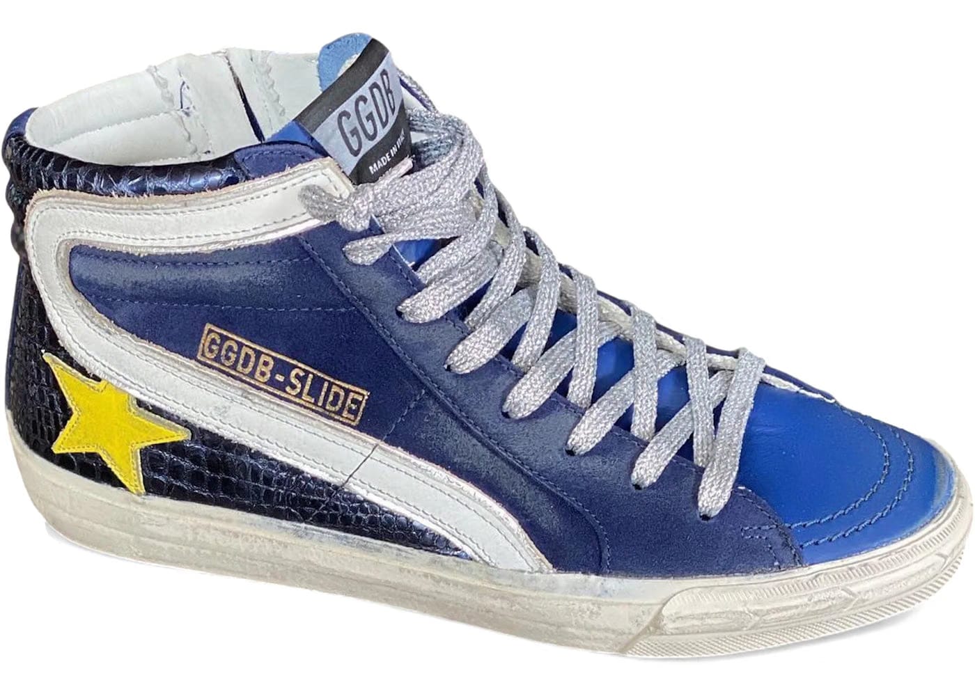 Golden Goose Slide Sneaker Blue Yellow Star Womens