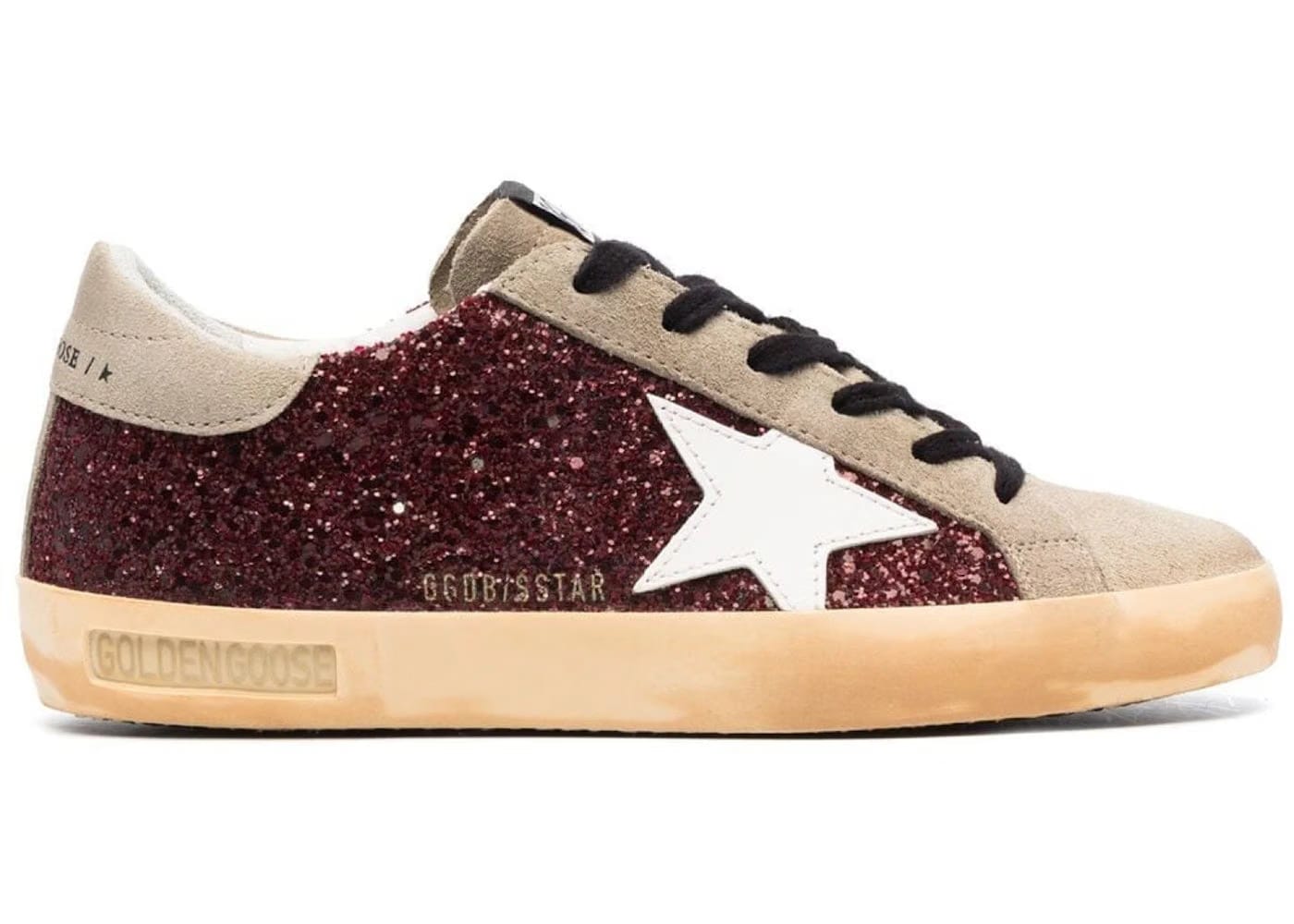 Golden Goose Super-Star Glitter Bordeaux Taupe White Womens