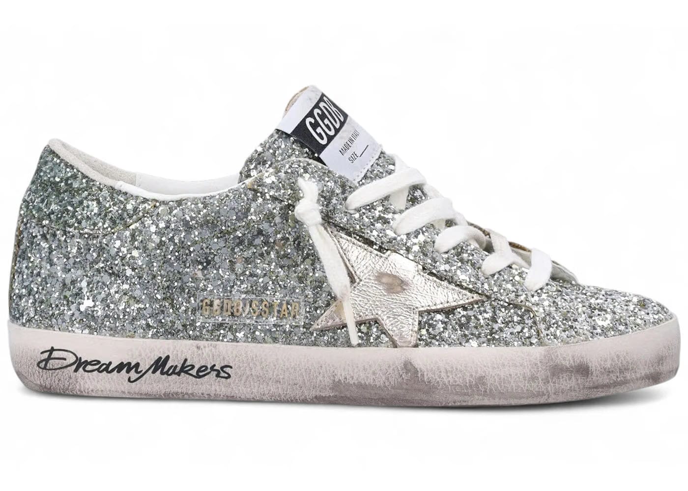 Golden Goose Super-Star Platinum Green Glitter Womens