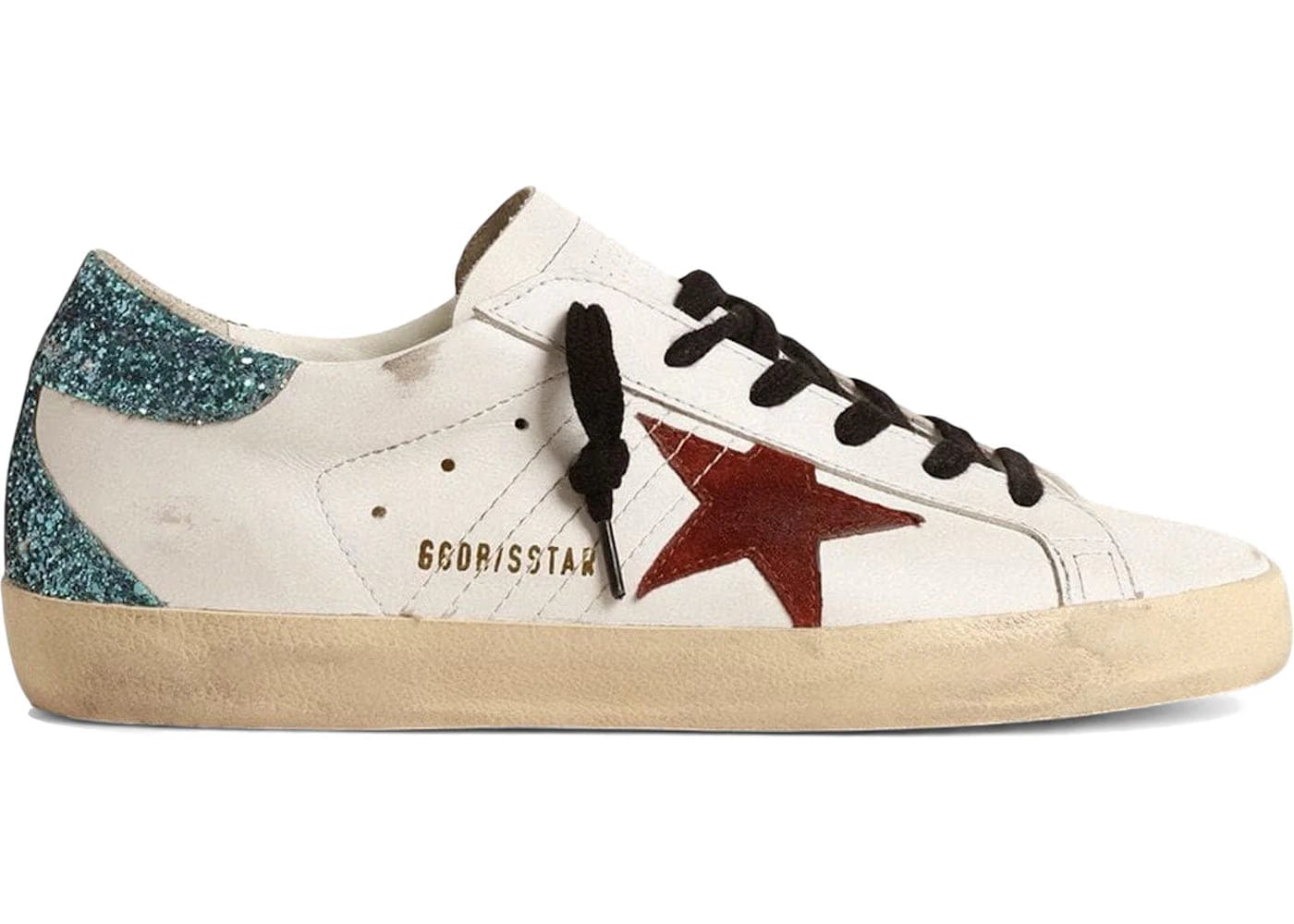 Golden Goose Super-Star White Burgundy Light Blue Glitter Heel Womens