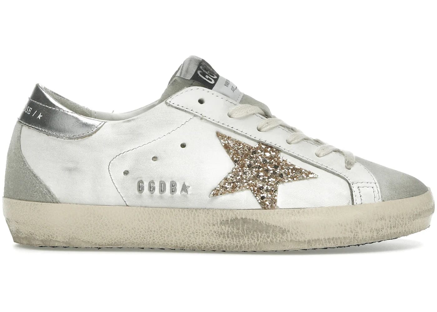 Golden Goose Super-Star White Ice Gray Gold Glitter Womens