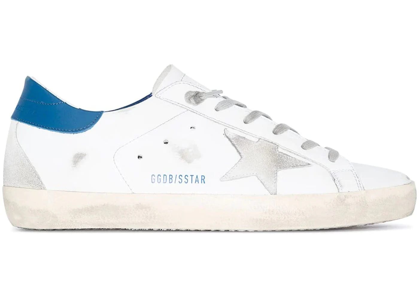 Golden Goose Super-Star White Royal Blue Grey Suede Patch Womens