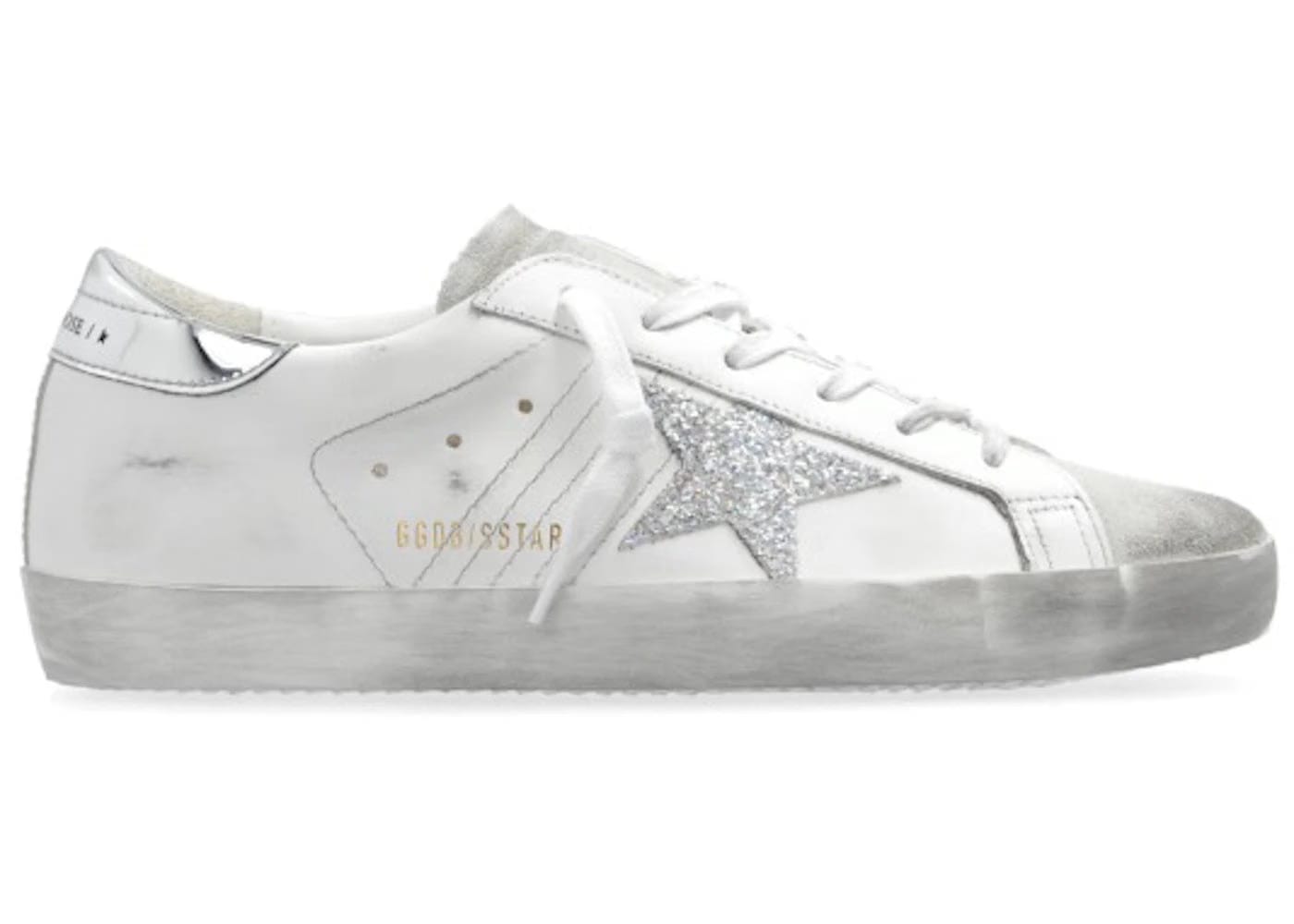 Golden Goose Super-Star White Silver Metallic Glitter Womens