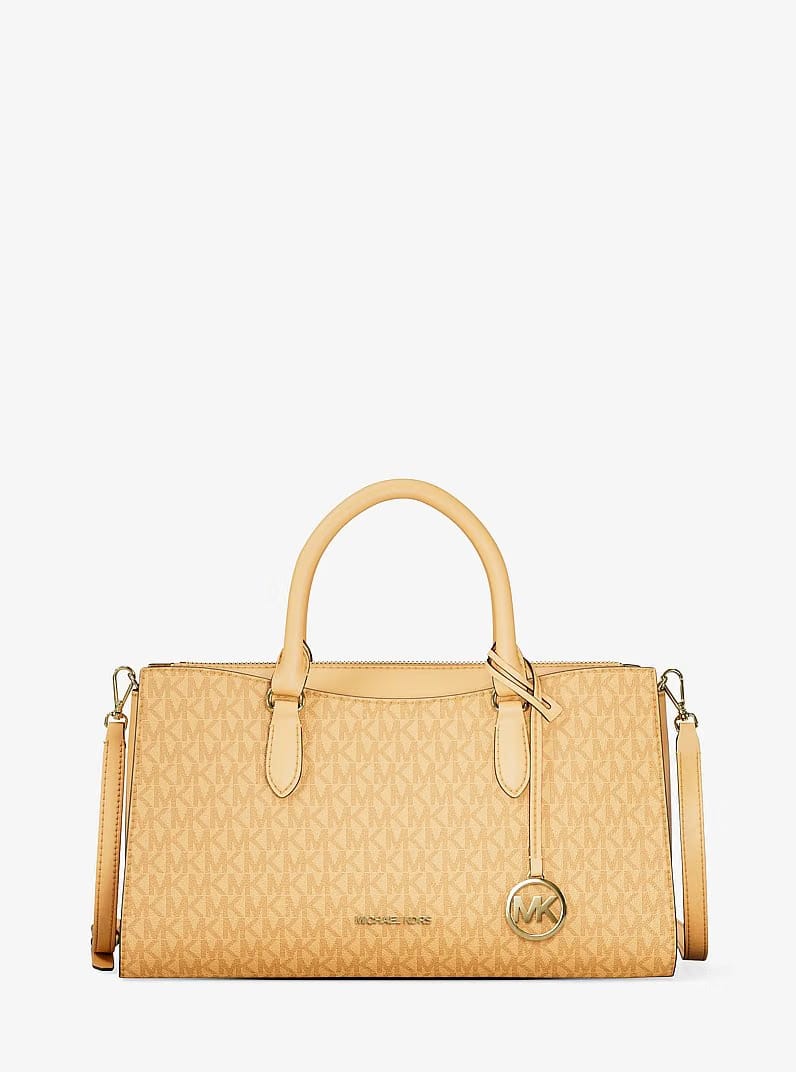 Michael Kors Arden Medium Signature Logo Top - Zip Satchel Honeywheat