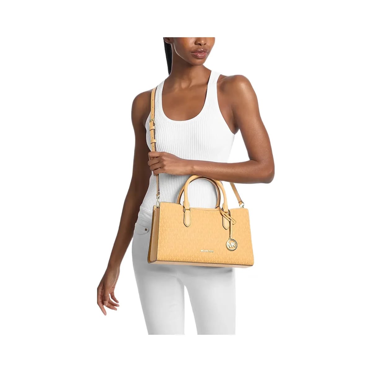 Michael Kors Arden Medium Signature Logo Top - Zip Satchel Honeywheat