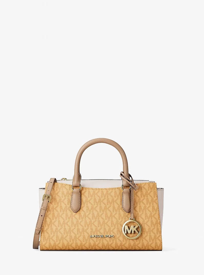 Michael Kors Arden Small Color - Block Signature Logo Messenger Bag Honeywheat Multi