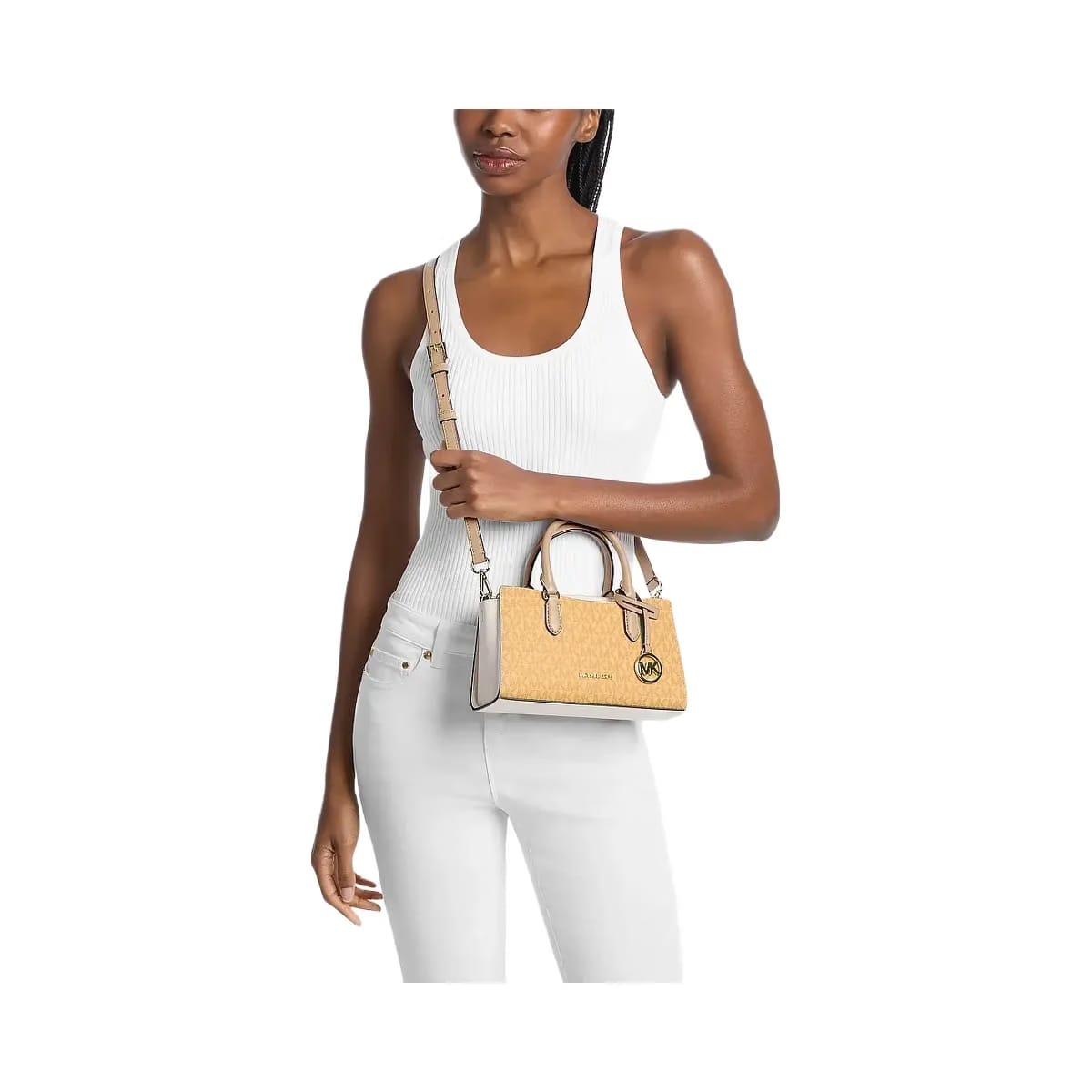 Michael Kors Arden Small Color - Block Signature Logo Messenger Bag Honeywheat Multi