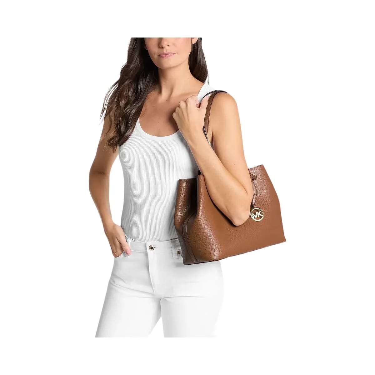 Michael Kors Avalon Medium Pebbled Leather Tote Bag Luggage