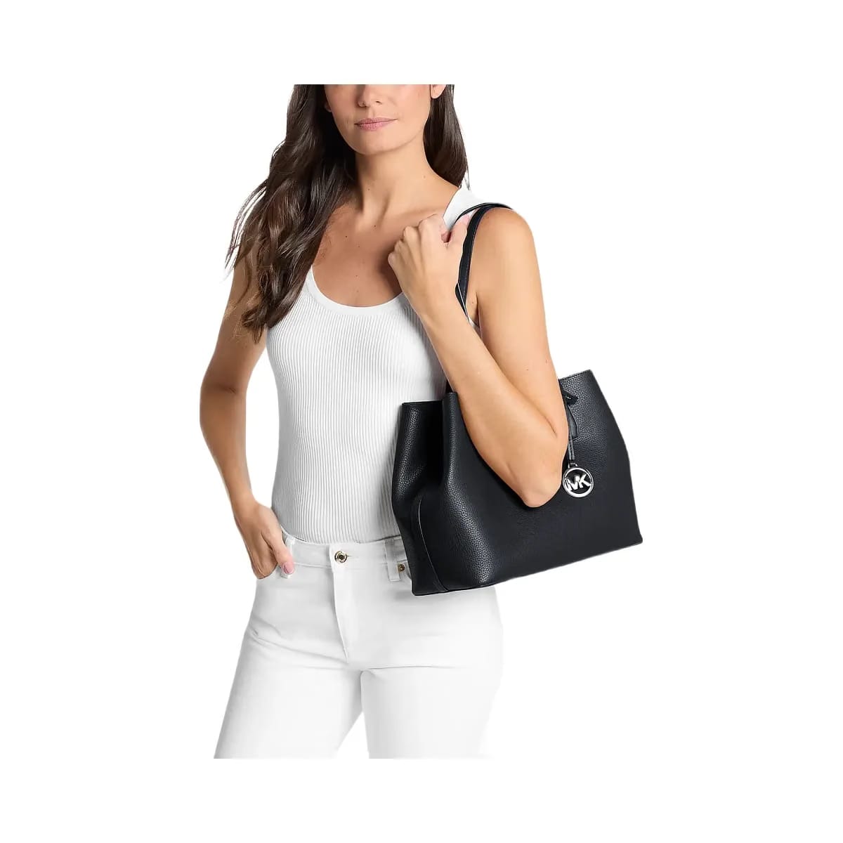 Michael Kors Avalon Medium Pebbled Leather Tote Bag Navy