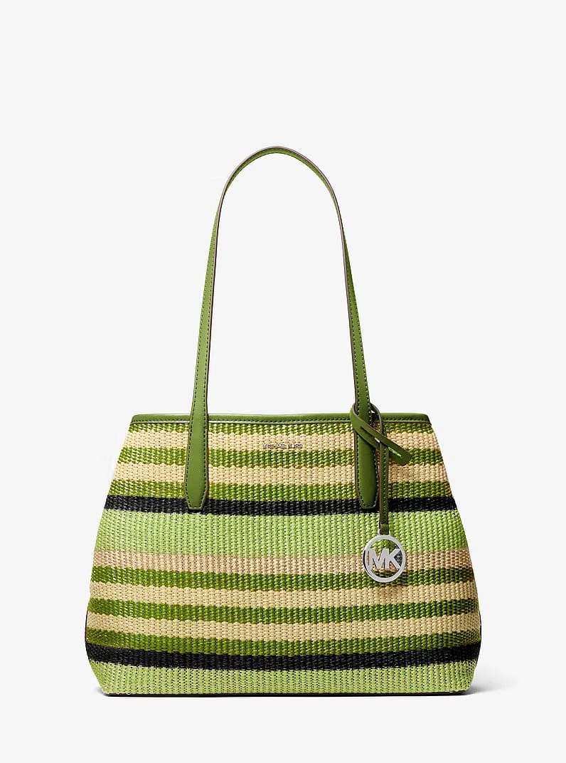 Michael Kors Avalon Medium Striped Woven Tote Bag Lime