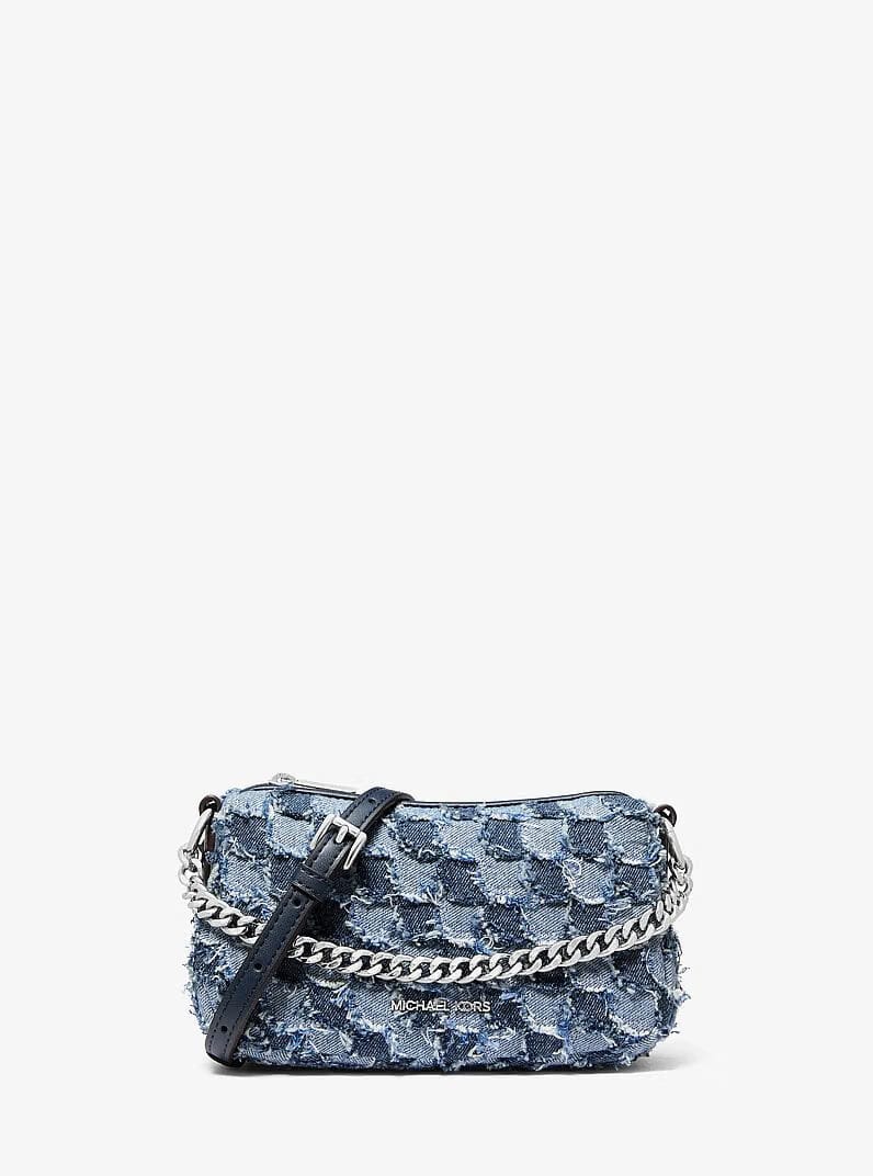 Michael Kors Carmela Small Patchwork Denim Convertible Crossbody Bag Washed Denim