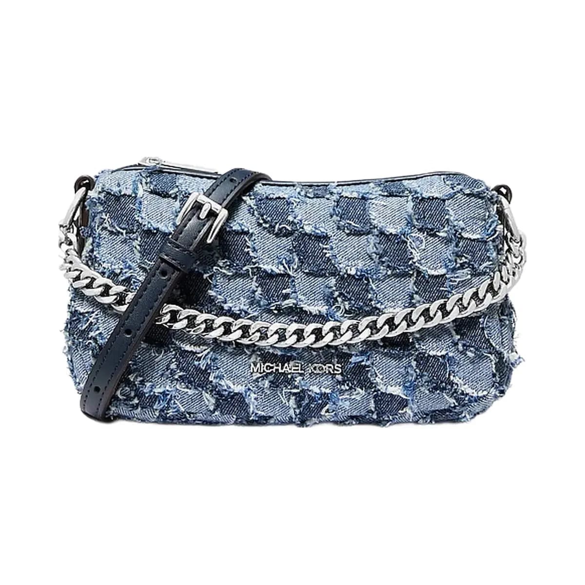 Michael Kors Carmela Small Patchwork Denim Convertible Crossbody Bag Washed Denim