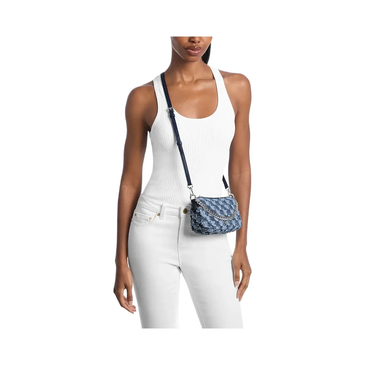 Michael Kors Carmela Small Patchwork Denim Convertible Crossbody Bag Washed Denim
