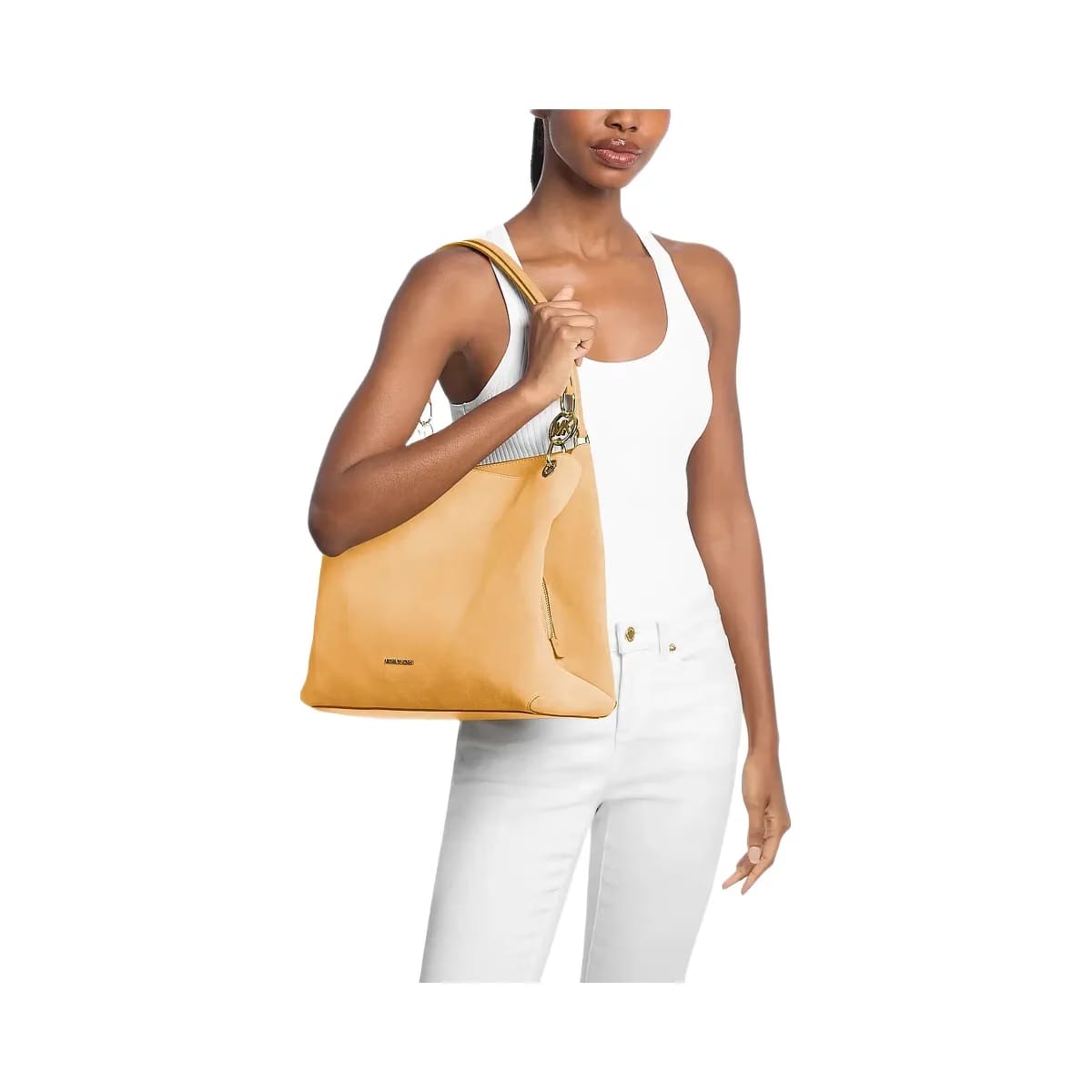 Michael Kors Christina Large Suede Shoulder Bag Honeywheat