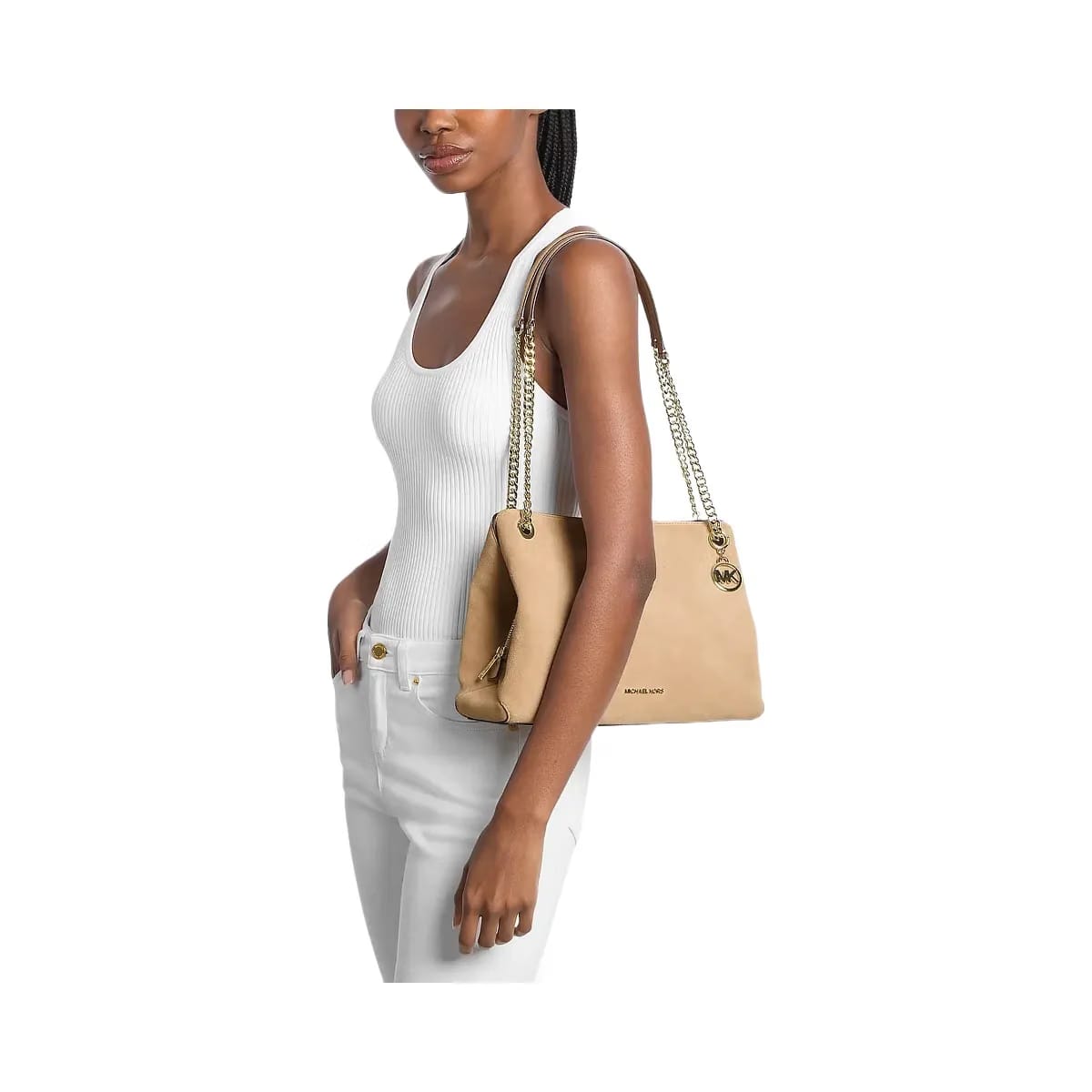 Michael Kors Christina Medium Suede Messenger Bag Camel