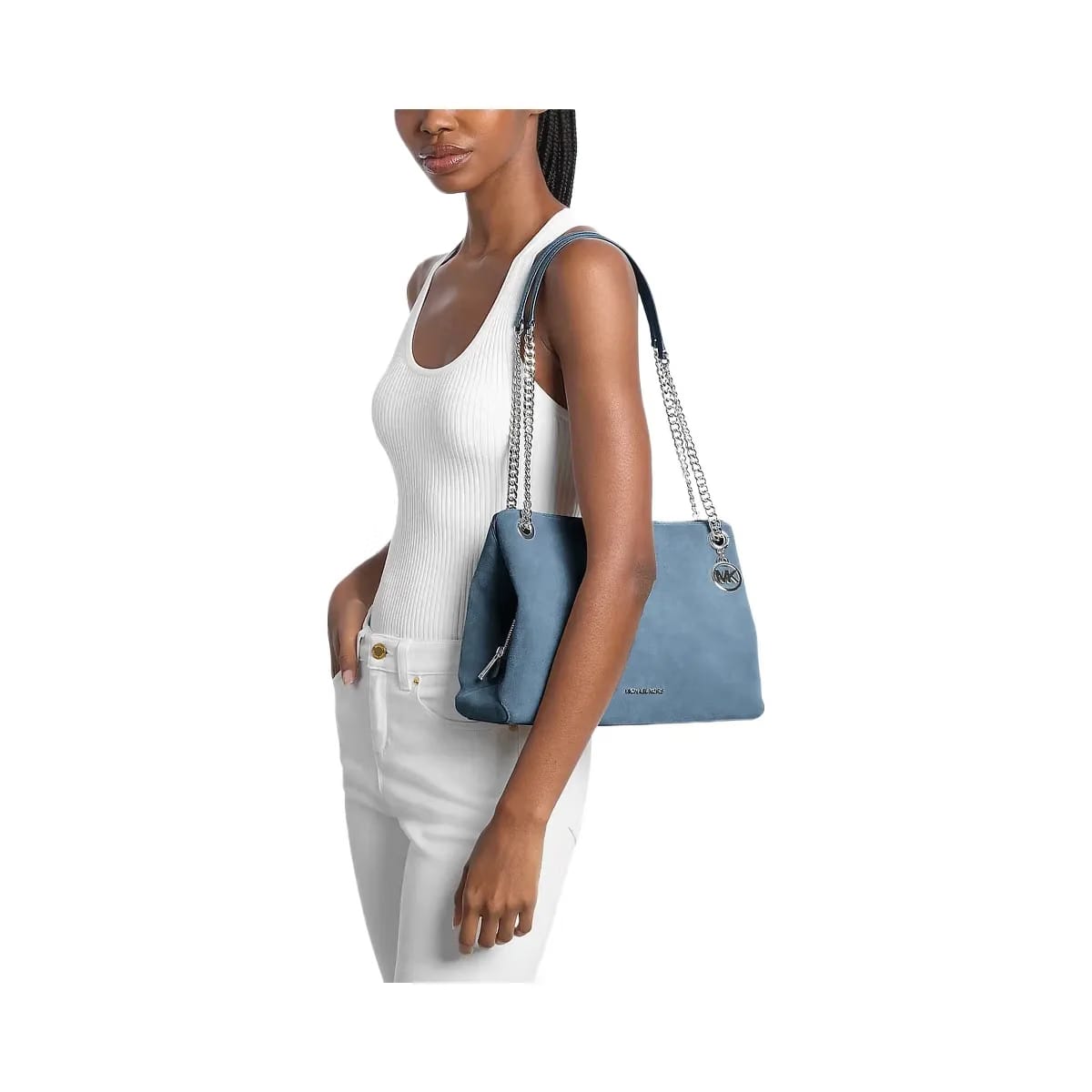 Michael Kors Christina Medium Suede Messenger Bag Denim