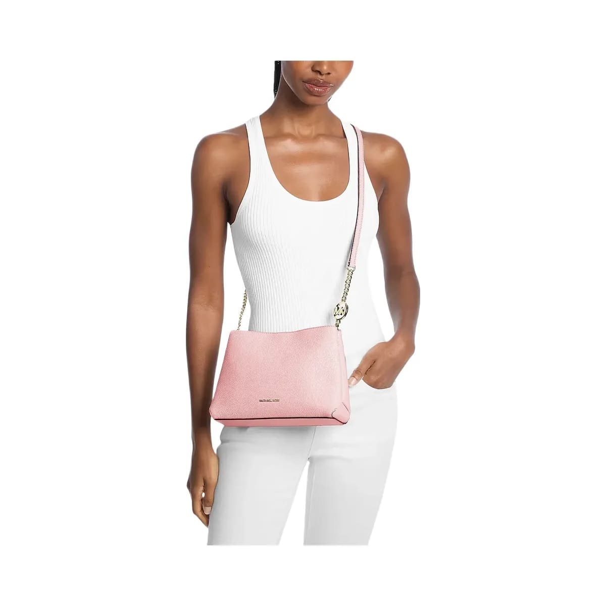 Michael Kors Christina Small Pebbled Leather Crossbody Bag Powder Blush