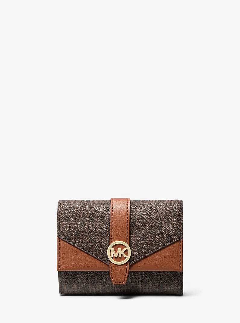 Michael Kors Greenwich Medium Signature Logo Trifold Wallet Brown