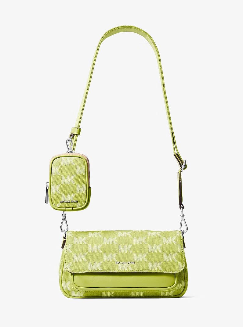 Michael Kors Jet Set Travel Small Logo Jacquard Denim Crossbody Bag With Pouch Lime
