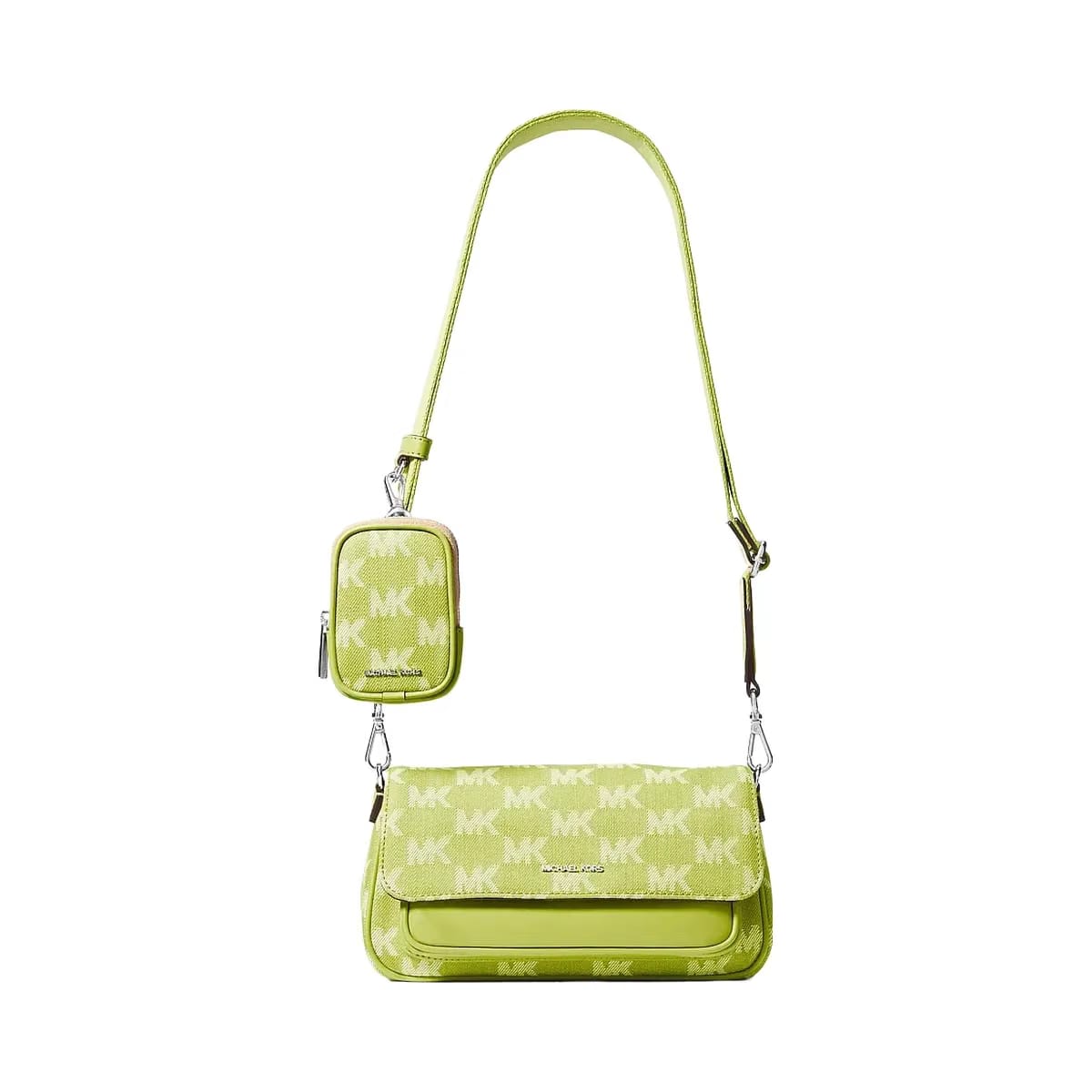 Michael Kors Jet Set Travel Small Logo Jacquard Denim Crossbody Bag With Pouch Lime