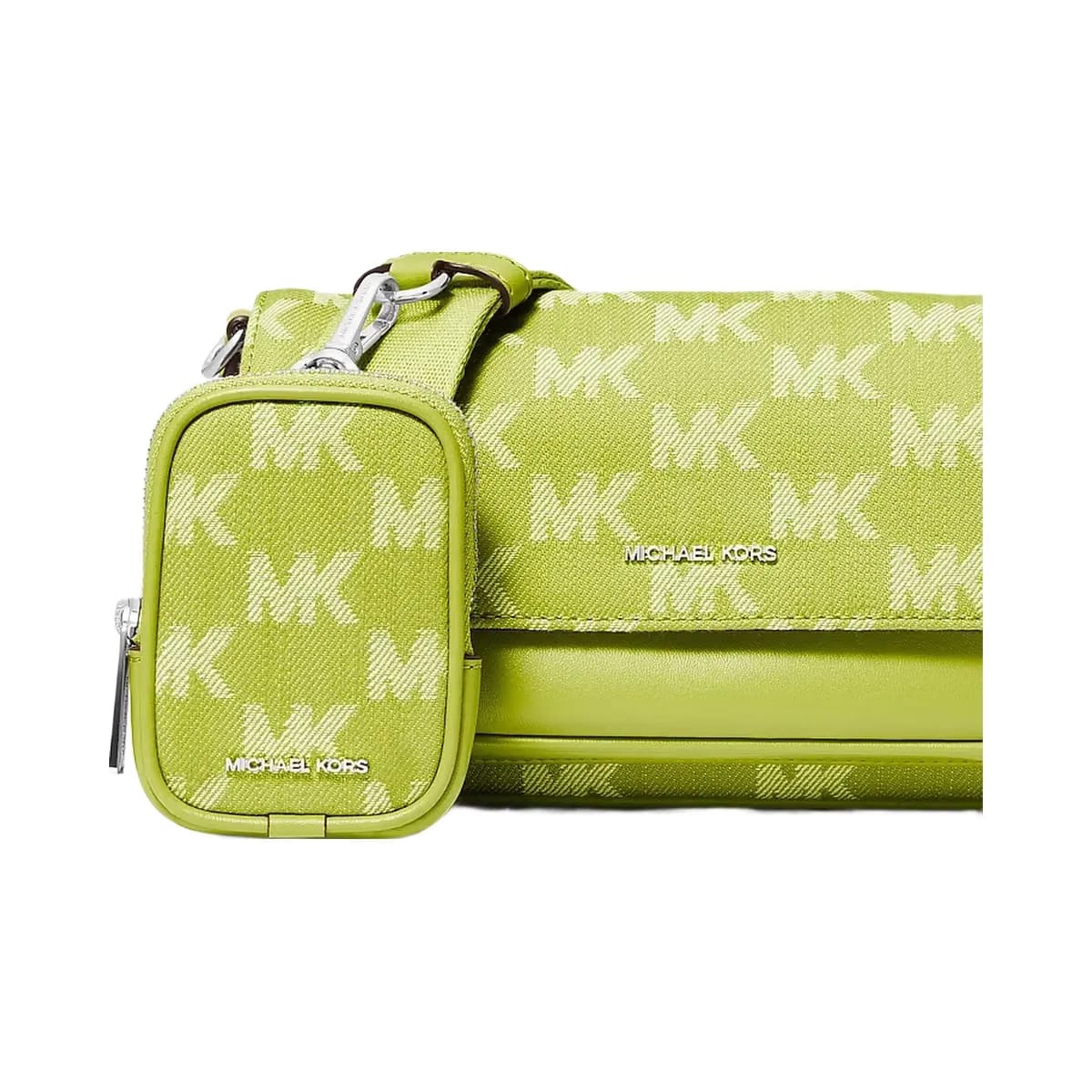 Michael Kors Jet Set Travel Small Logo Jacquard Denim Crossbody Bag With Pouch Lime