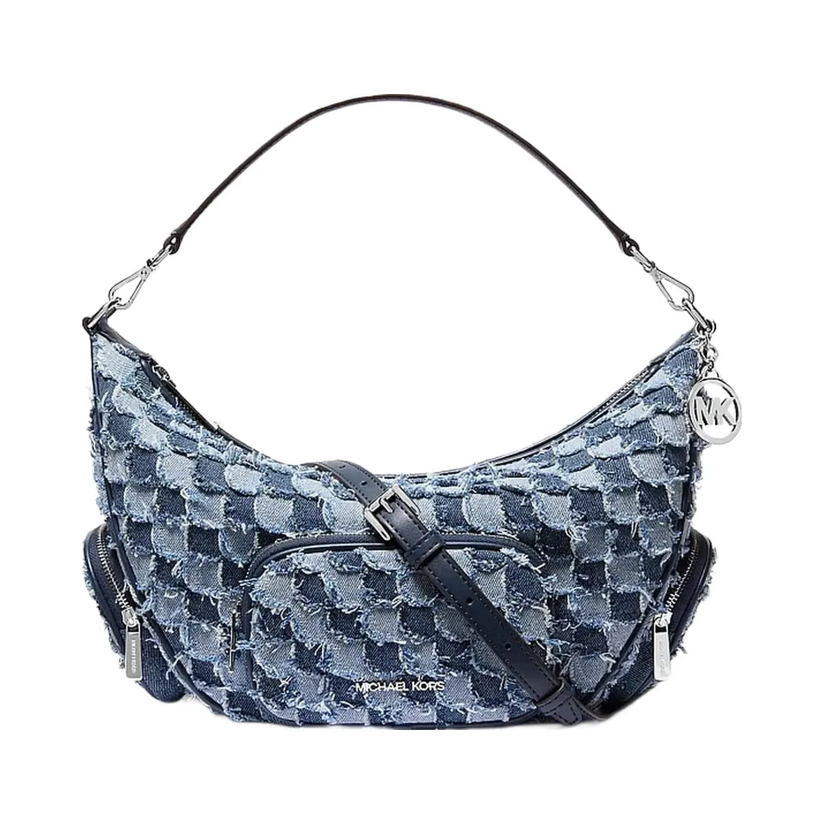 Michael Kors Merritt Medium Patchwork Denim Convertible Shoulder Bag Washed Denim