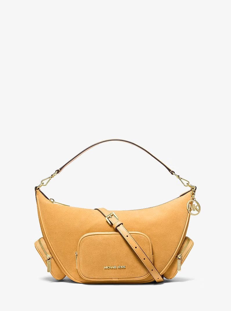 Michael Kors Merritt Medium Suede Convertible Shoulder Bag Honeywheat