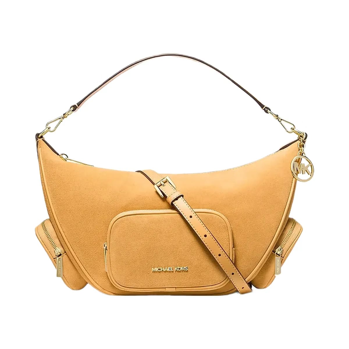Michael Kors Merritt Medium Suede Convertible Shoulder Bag Honeywheat