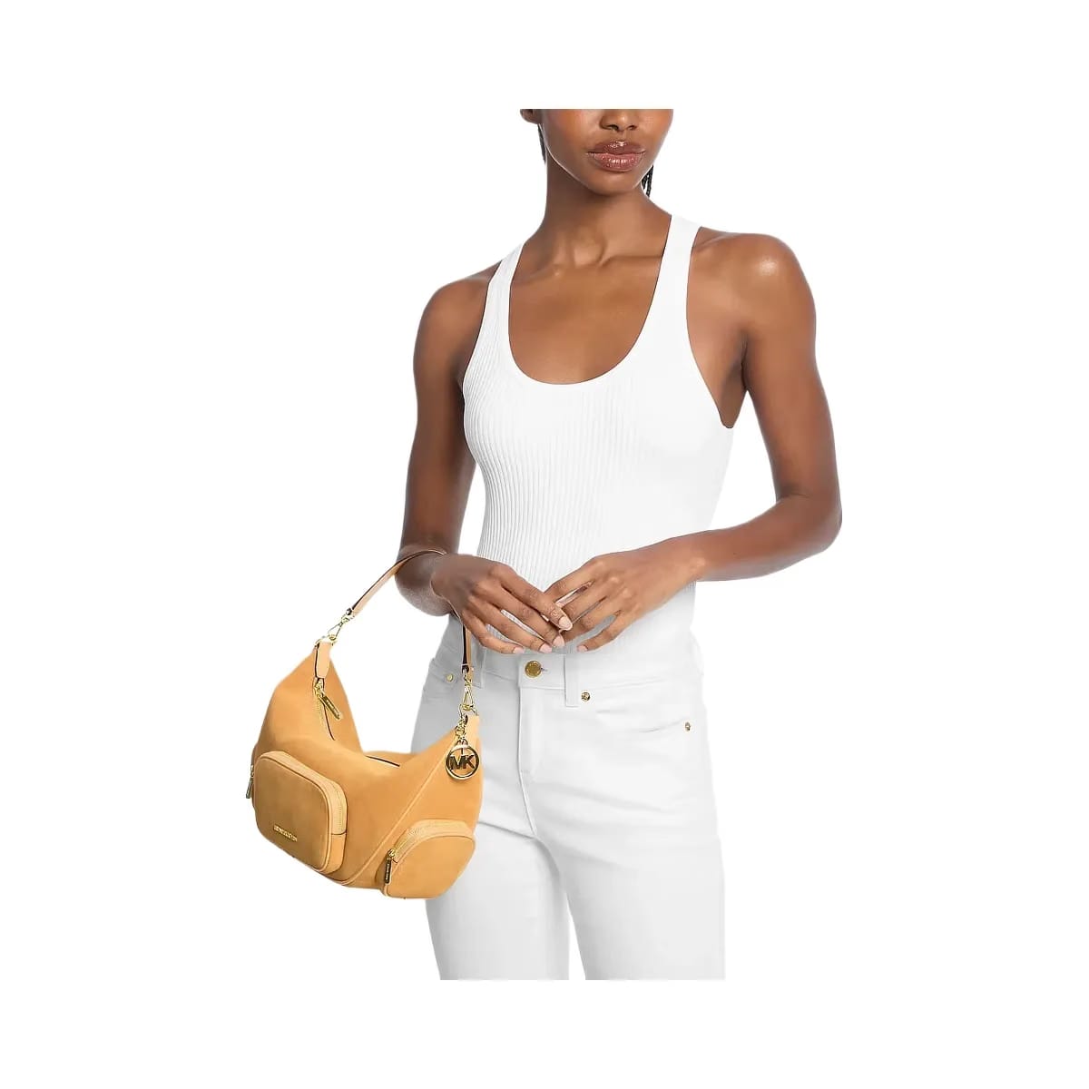 Michael Kors Merritt Medium Suede Convertible Shoulder Bag Honeywheat