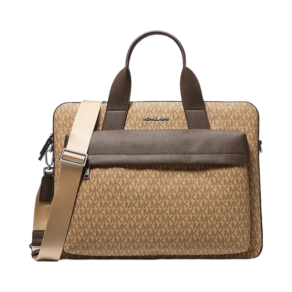 Michael Kors Pacey Medium Signature Logo Pocket Briefcase Camel