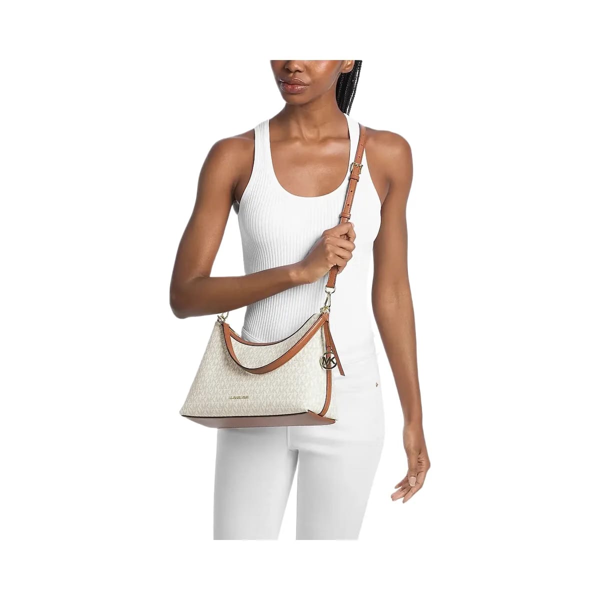 Michael Kors Sammy Medium Signature Logo Convertible Shoulder Bag Vanilla