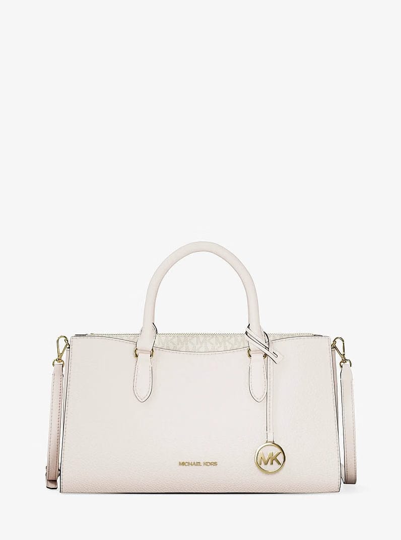 Michael Kors Arden Medium Leather Top - Zip Satchel Lt Cream