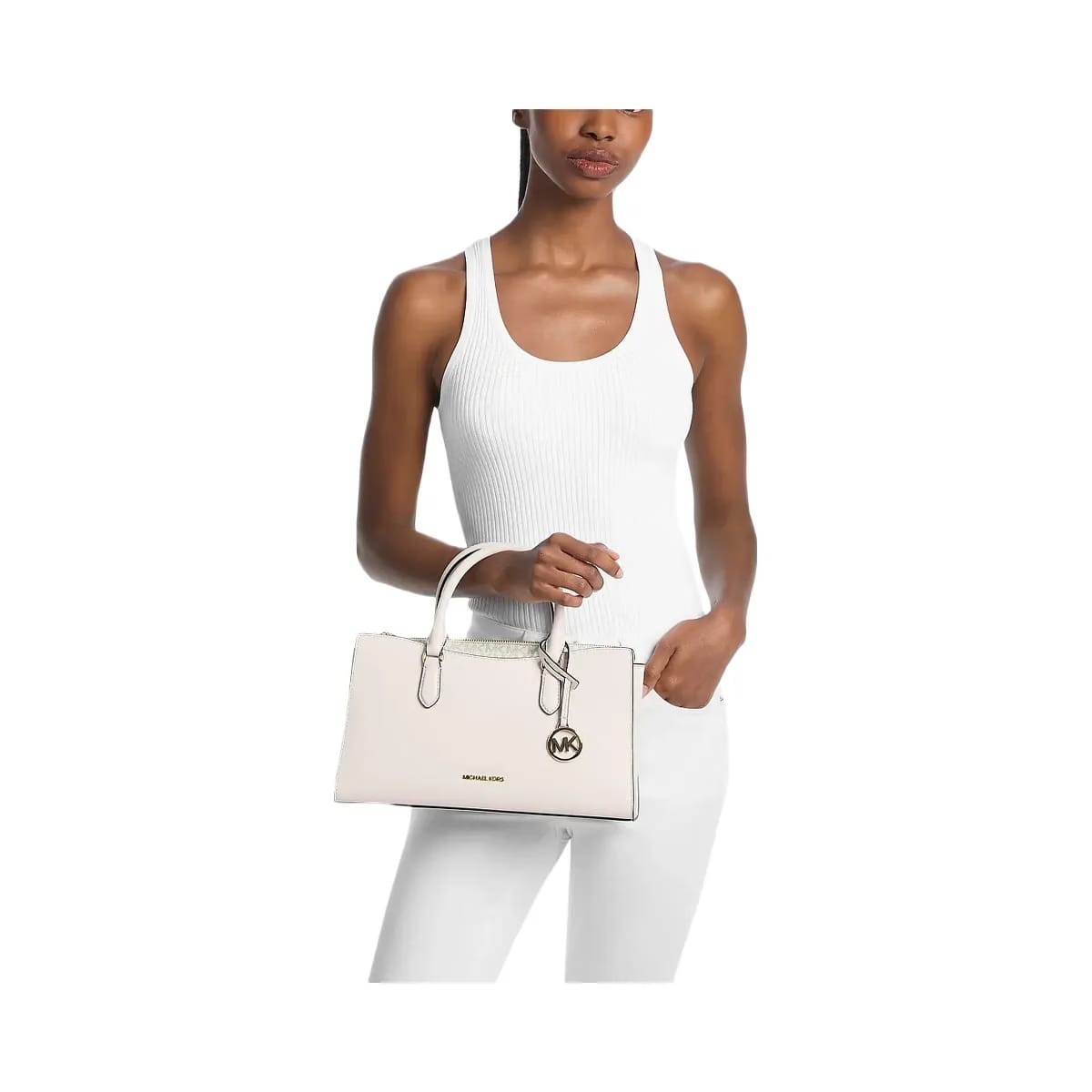 Michael Kors Arden Medium Leather Top - Zip Satchel Lt Cream