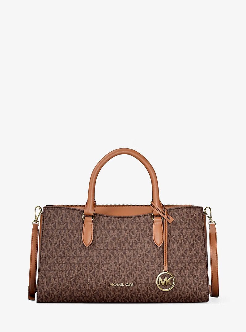 Michael Kors Arden Medium Signature Logo Top - Zip Satchel Brown