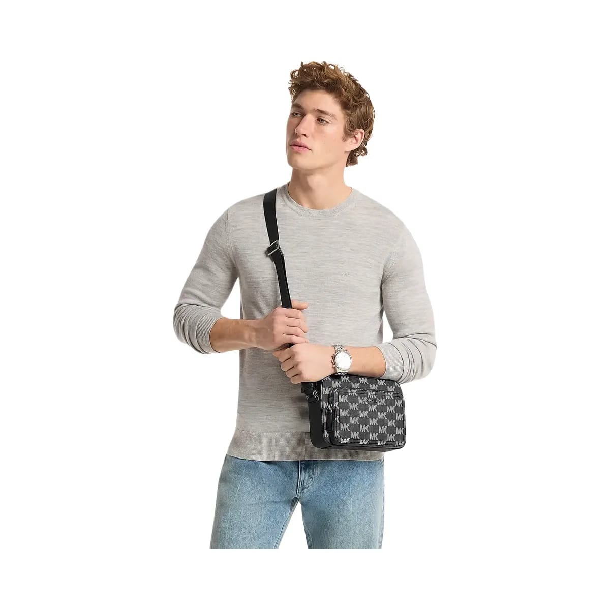 Michael Kors Cooper Logo Jacquard Denim Flight Bag Black Wash