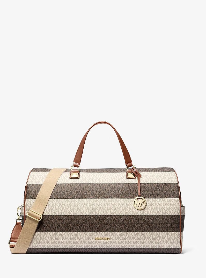 Michael Kors Grayson Extra - Large Striped Signature Logo Weekender Bag Vanilla - Luggage