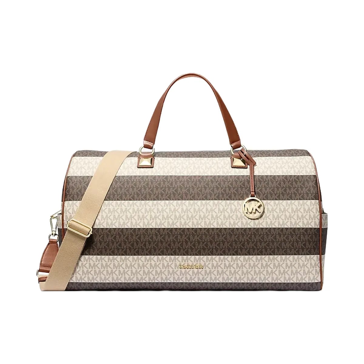 Michael Kors Grayson Extra - Large Striped Signature Logo Weekender Bag Vanilla - Luggage