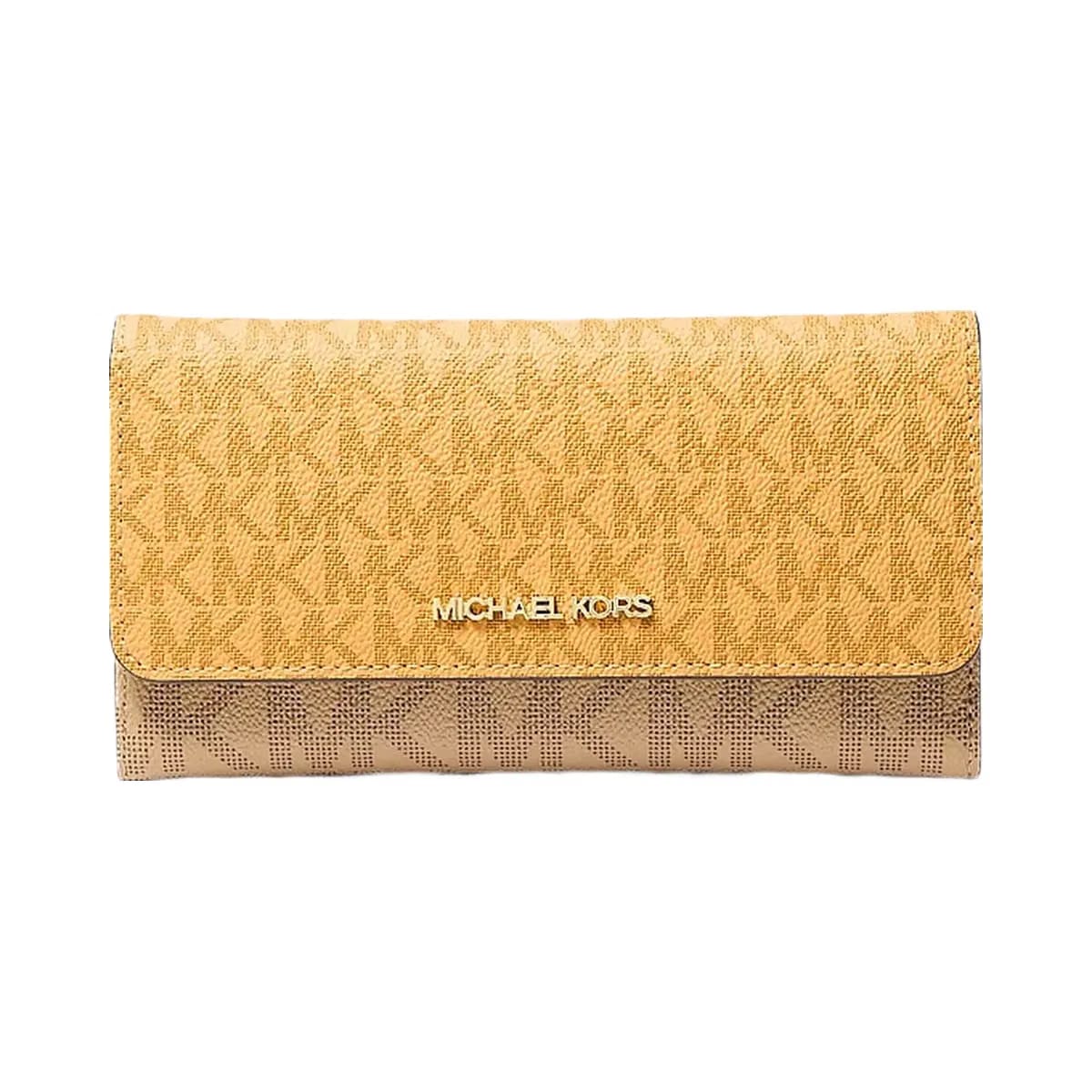 Michael Kors Jet Set Large Signature Logo Tri - Fold Wallet Honeywheat Multi
