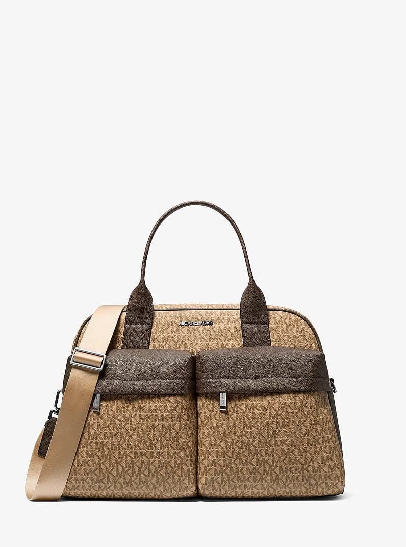 Michael Kors Pacey Medium Signature Logo Bowling Bag Camel