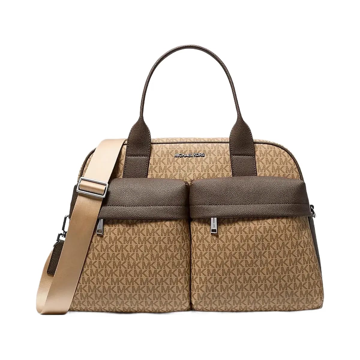 Michael Kors Pacey Medium Signature Logo Bowling Bag Camel