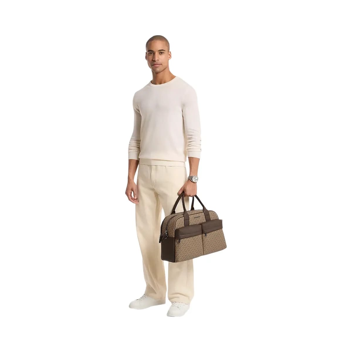 Michael Kors Pacey Medium Signature Logo Bowling Bag Camel