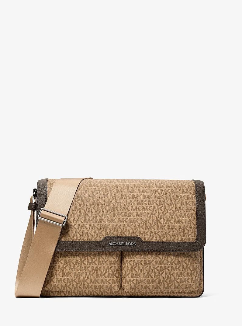 Michael Kors Pacey Medium Signature Logo Messenger Bag Camel