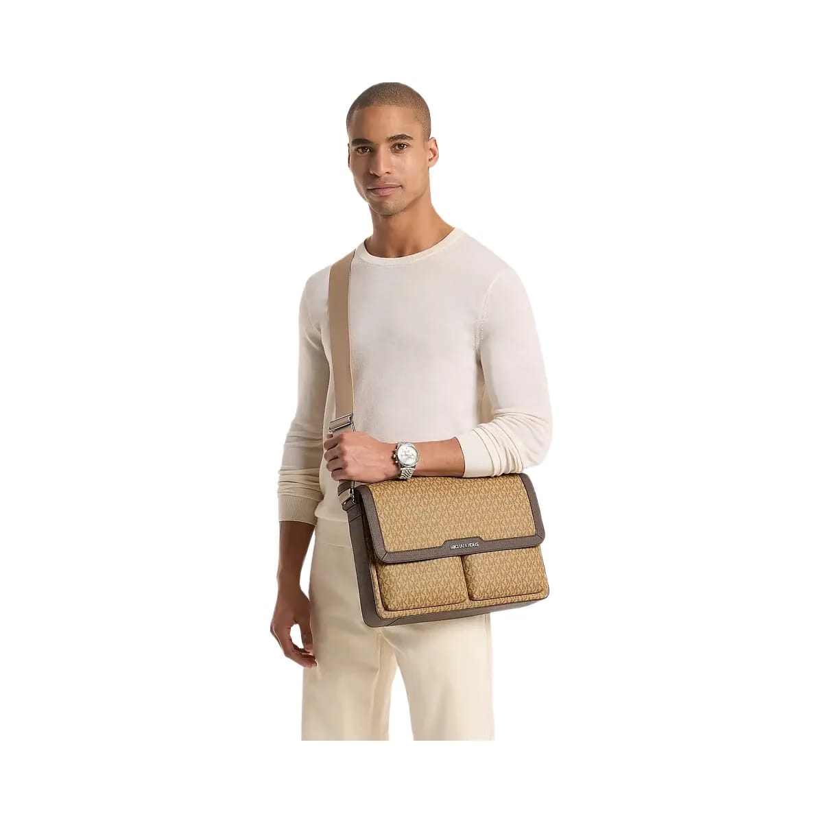 Michael Kors Pacey Medium Signature Logo Messenger Bag Camel