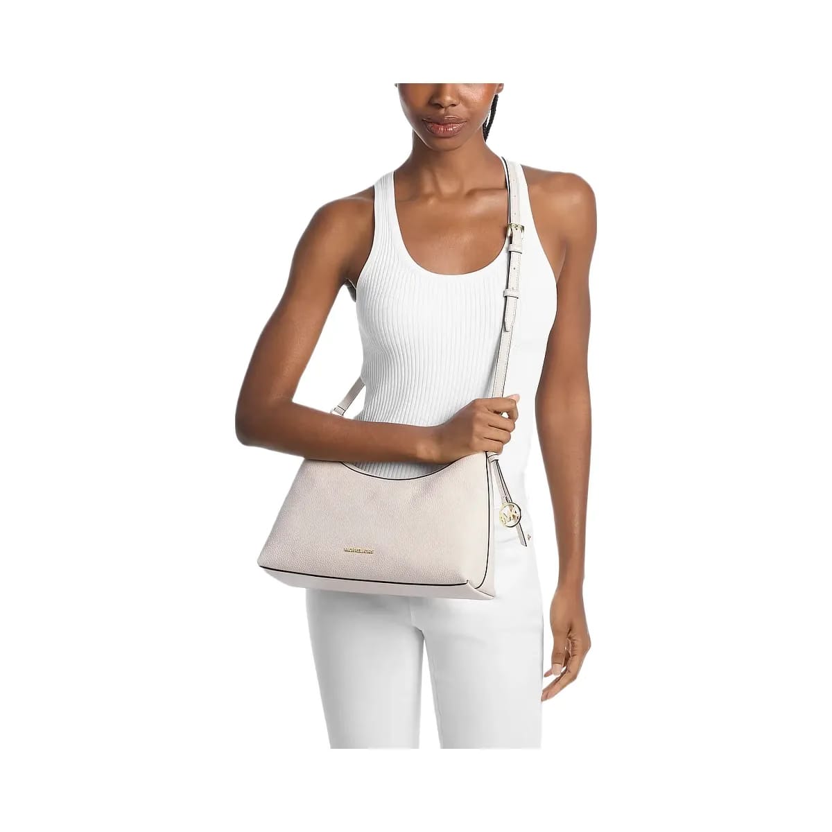 Michael Kors Sammy Medium Pebbled Leather Convertible Shoulder Bag Lt Cream