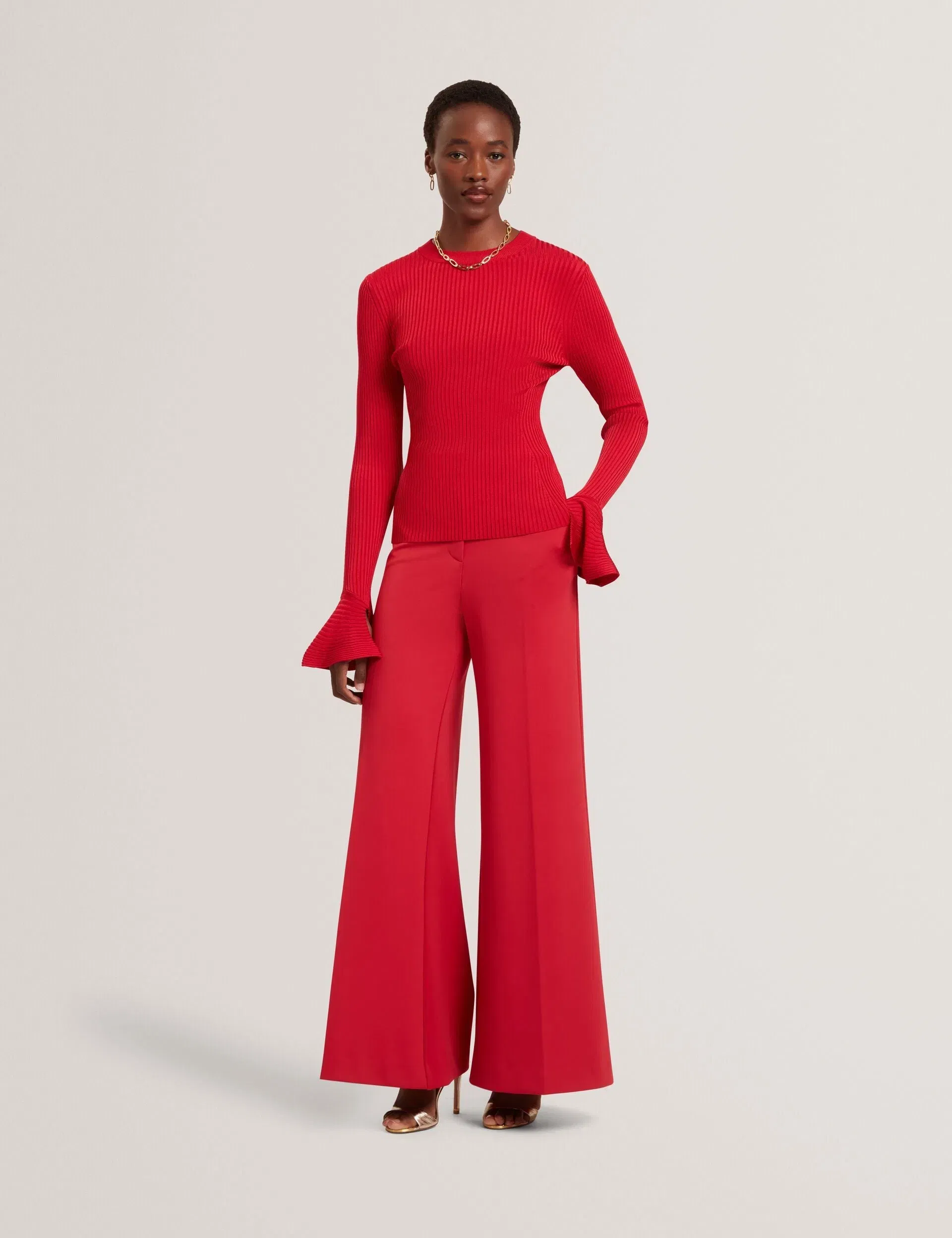 Ted Baker Dark Red Flared Wide Leg Tailored Trousers Women's
