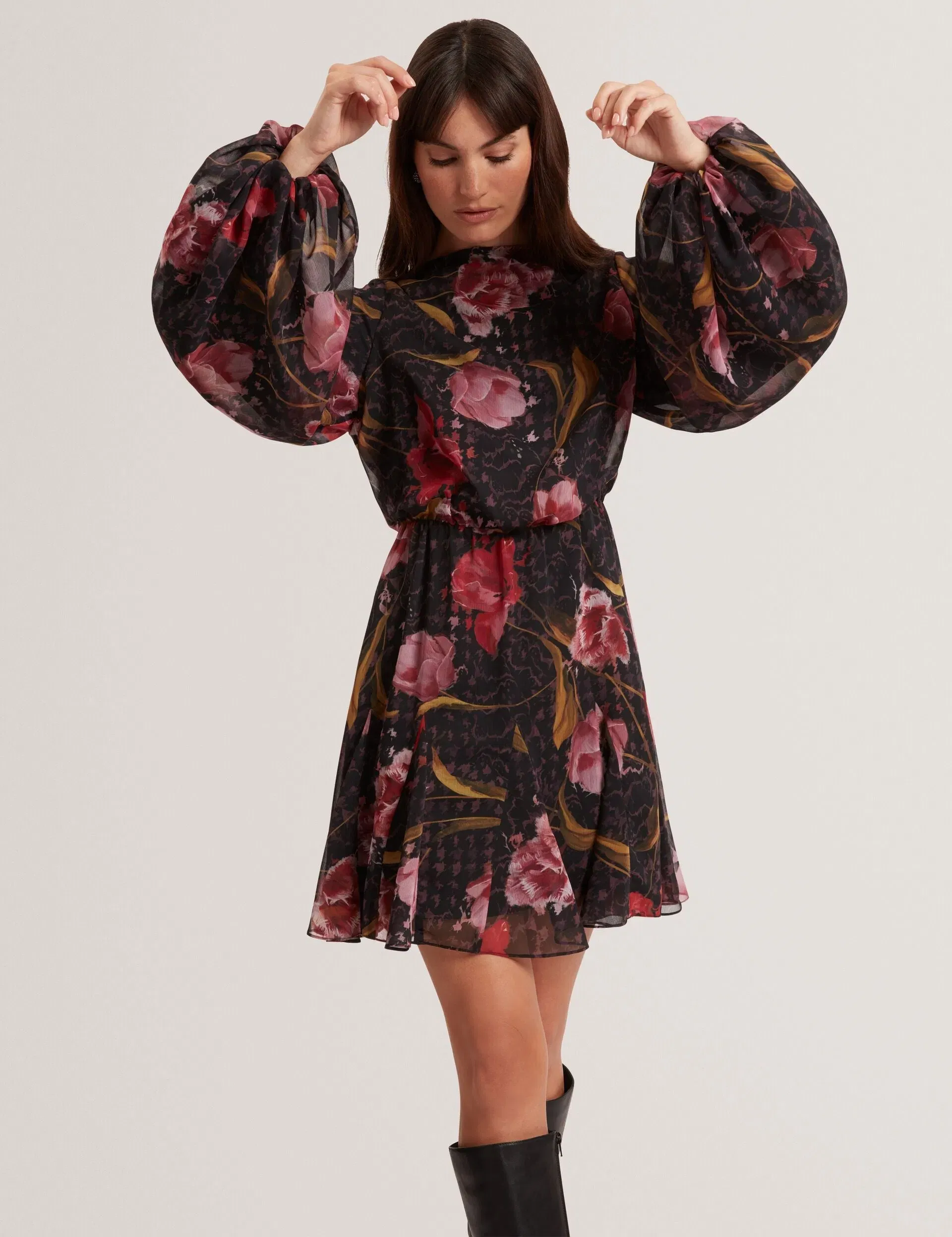 Ted Baker Endrina Floral Print Balloon Sleeve Mini Dress Women's